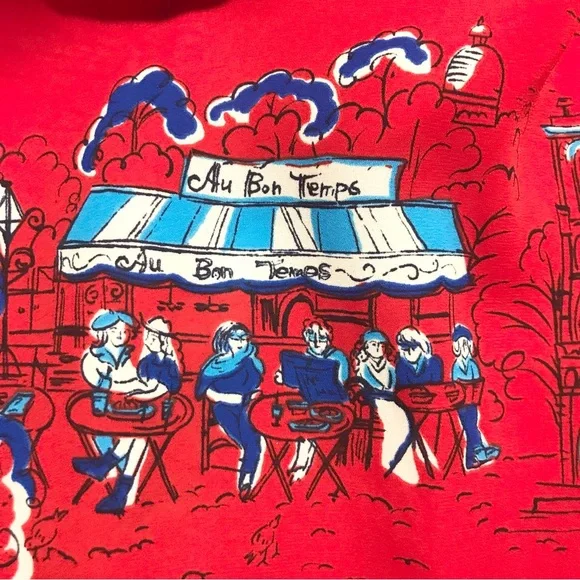 Unique Red Pendleton Print Pleated A-Line Skirt With Drawings of Paris Size 10 - Picture 5 of 14